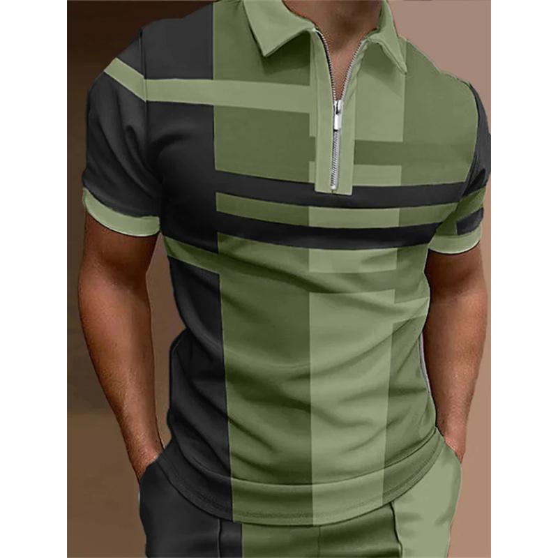 Haojun Herenpoloshirt met geometrisch patroon en print, korte mouwen en revers, dagelijks casual poloshirt met korte mouwen. S legergroene kleur