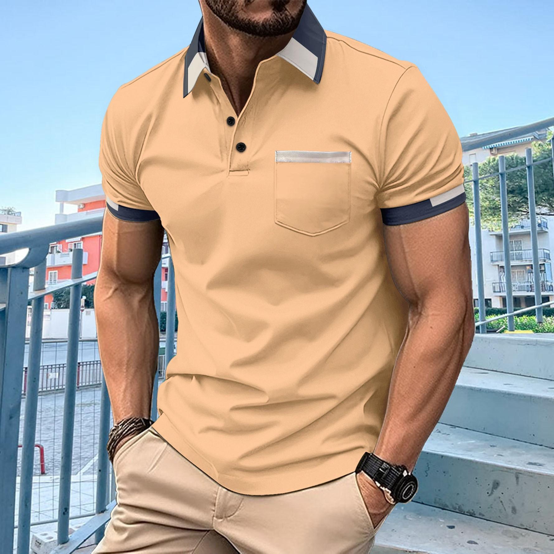 Fashion human Nieuw POLO-shirt voor heren, borstzak, effen kleur, casual mode, T-shirt met korte mouwen S kaki