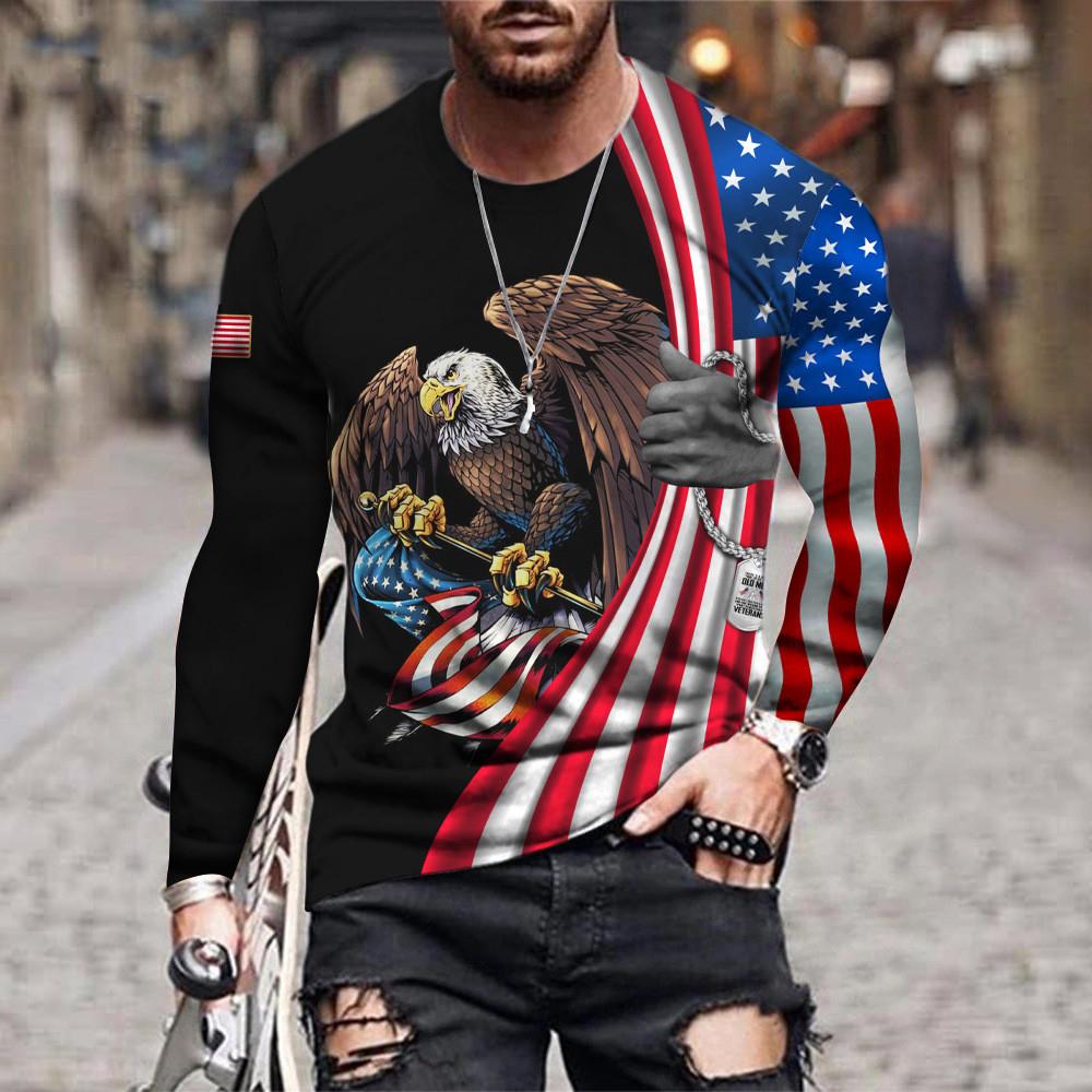 ETST 05 American Eagle 3d Print Zomer mannen Ronde Hals T-shirt Casual Lange Mouw Oversized T-shirt Mode Trui Trend Mannen kleding S