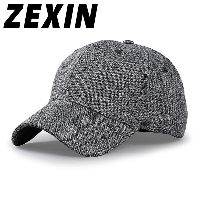 ZEXIN Linnen Ademende Baseball Cap Grote Hoofdkap Zonnebrandcrème Zonnehoed Effen Kleur Verdieping Outdoor Vrije tijd Eend Tong Cap 56-59cm kaki