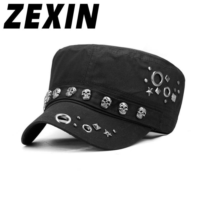 ZEXIN Volledige Seal Persoonlijkheid Schedel Klinknagels Mode Grote Maat Platte Top Hoed Straat Zonnehoed Hiphop Eend Tong Cap 56-58cm