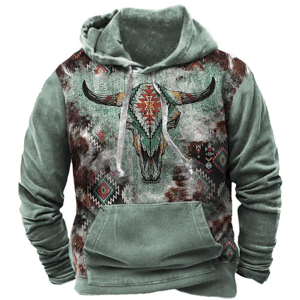 Fashion human Nieuwe heren retro etnische stijl koe dier 3D printpatroon splicing hoodie sweatshirt man S