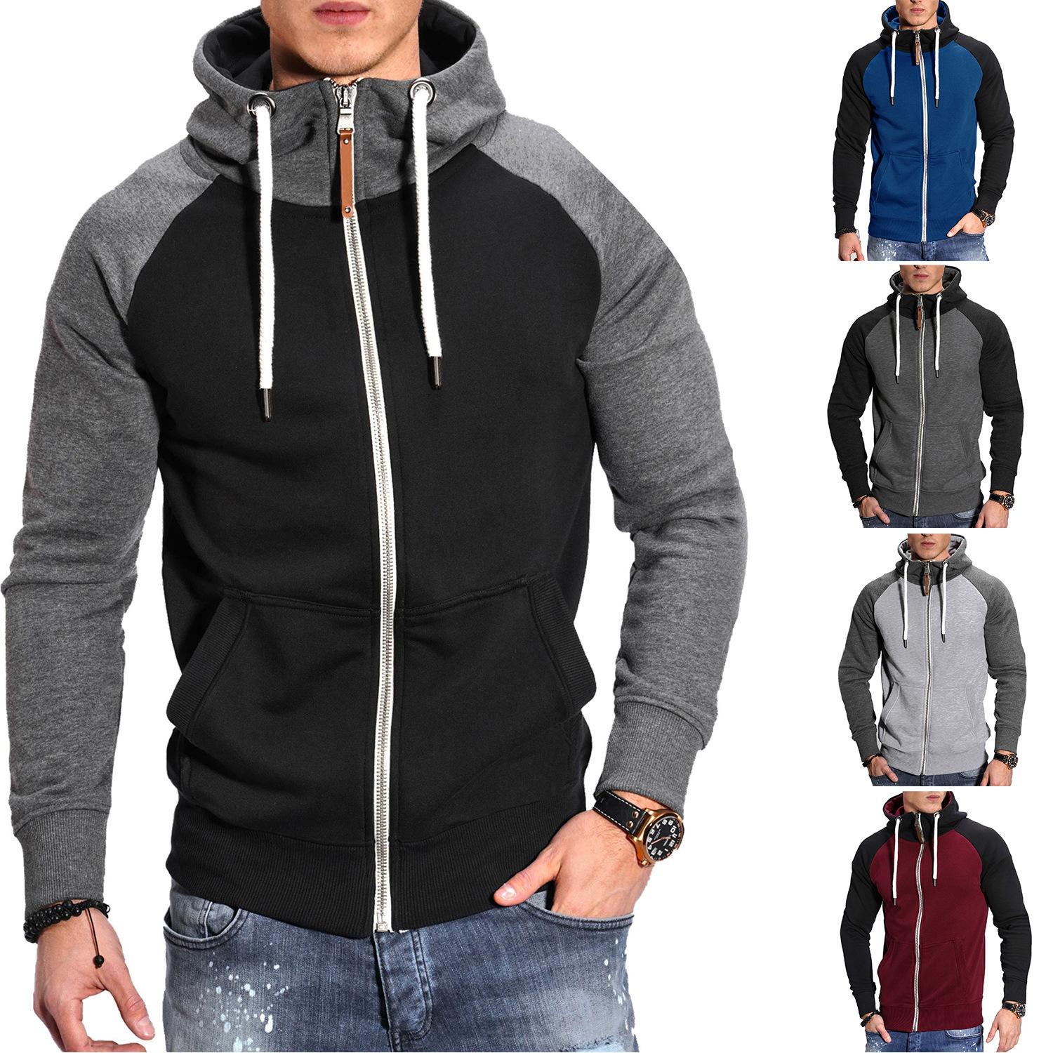 WowClassic Europese maat Winter Heren Sweatshirt Mode Patchwork Kleur Fitness Sportkleding Hoodie Casual Contrasterende Raglan Mouw Jas Jas Top S