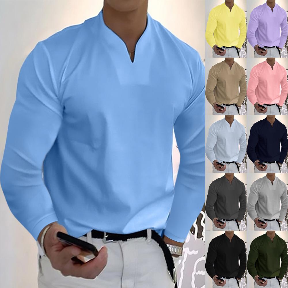 Source universe Plus Size 5XL Heren Elegante Polo Shirts 2022 Lange Mouw Effen Kleur Pocket Shirt Mannelijke Top Truien Sexy Mannen dagelijkse Kleding S paars