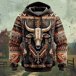 Light in the box Voor heren Tribal Hoodies Sweatshirt Overkleding Sweatshirt met capuchon Strakke ronde hals Modieus 3D-afdrukken Feest Feestdagen Streetwear Bruin Trekkoord Herfst Winter Ontwerper