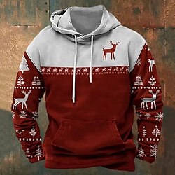 Light in the box Kerstmis Voor heren Hert Hoodies Overkleding Sweatshirt met capuchon Strakke ronde hals Modieus 3D-afdrukken Feest Feestdagen Streetwear Rood Trekkoord Herfst Winter Ontwerper