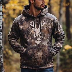 Light in the box Voor heren Trui met capuchon Bruin Strakke ronde hals camouflage Vintage Herfst Winter Kleding Hoodies Sweatshirts