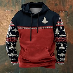 Light in the box Kerstmis Voor heren Kerstboom Vissen Hoodies Overkleding Sweatshirt met capuchon Strakke ronde hals Dagelijks 3D-afdrukken Feestdagen Vakantie Streetwear Rood Trekkoord Herfst Winter Ontwerper