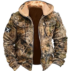 Light in the box Voor heren camouflage Cowboy Fleece Hoodies Trui met capuchon Sweatshirt met capuchon Capuchon Dagelijks 3D-afdrukken Feestdagen Streetwear Bruin Vetoketju Zak Herfst Winter Ontwerper