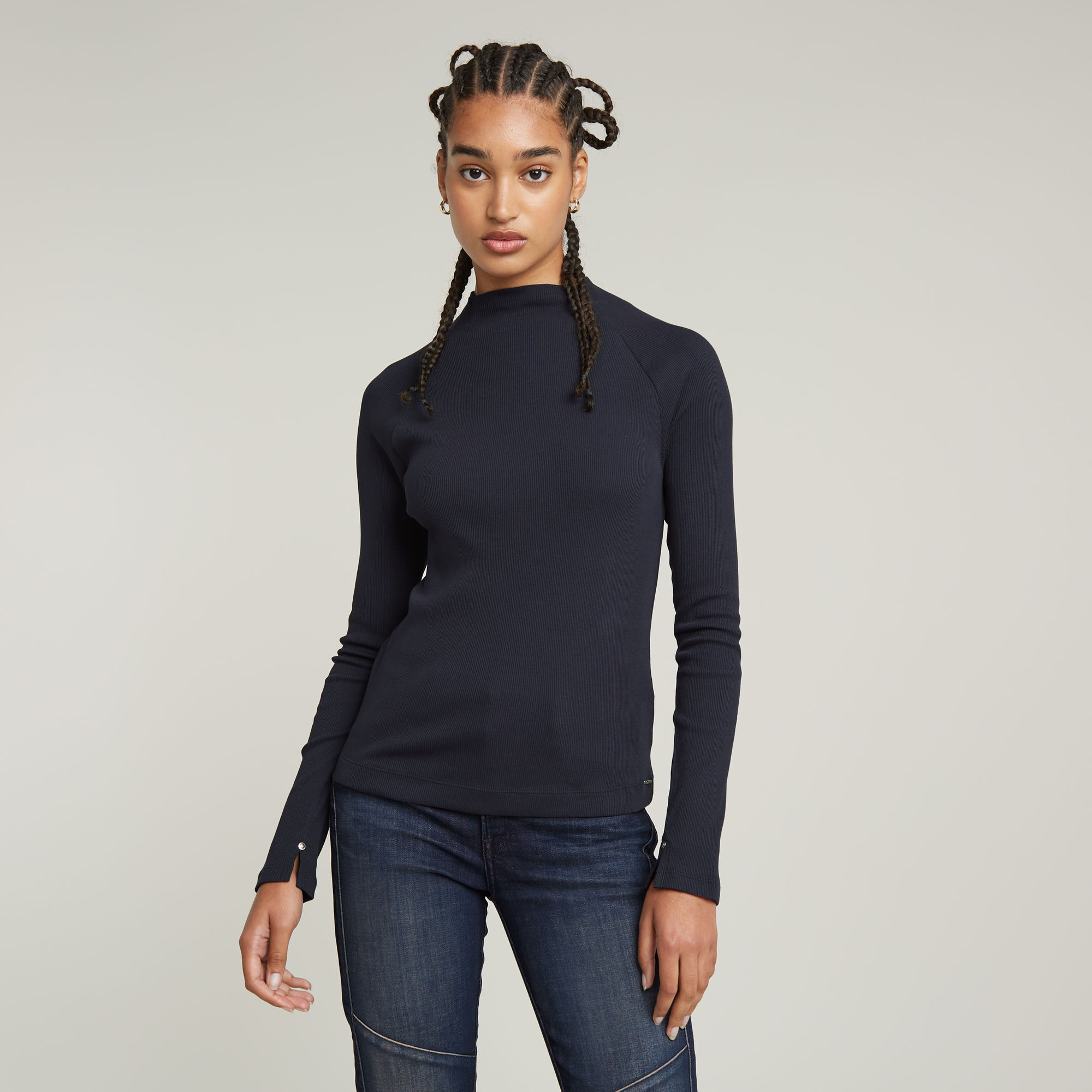 G-Star RAW Slim Rib Mock Top - Donkerblauw - Dames