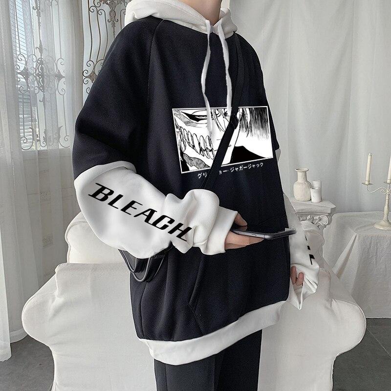 HODIEJAN Anime Bleach Harajuku Ichigo Kurosaki Manga Hoodies Gothic Cartoon Streetwear Lange Mouw Oversized Mannen Winter Capuchon XS zwart