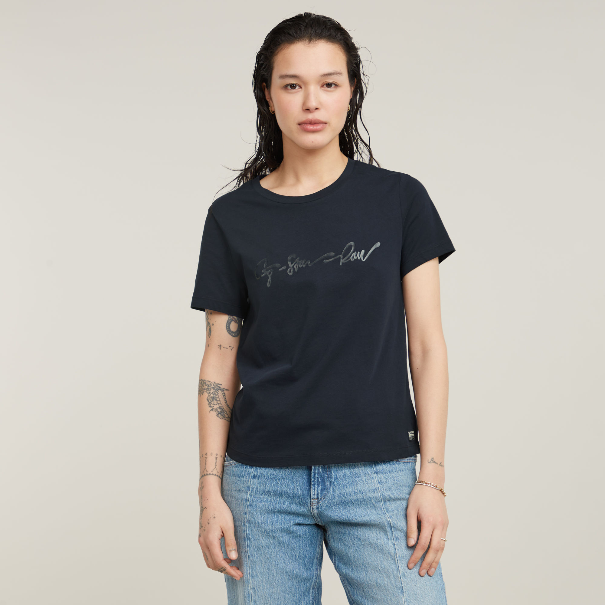 G-Star RAW G-Script Shiny Top - Donkerblauw - Dames