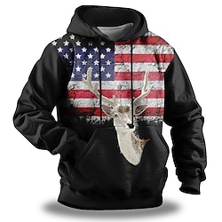 Light in the box Voor heren Amerikaanse Amerikaanse vlag Hoodies Overkleding Sweatshirt met capuchon Strakke ronde hals Modieus 3D-afdrukken Feestdagen Uitgaan Streetwear Zwart Trekkoord Herfst Winter Ontwerper