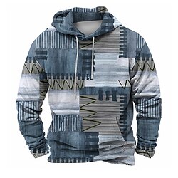 Light in the box Voor heren Ruitjes Hoodies Sweatshirt Overkleding Sweatshirt met capuchon Strakke ronde hals Modieus 3D-afdrukken Feest Feestdagen Streetwear blauw Trekkoord Herfst Winter Ontwerper