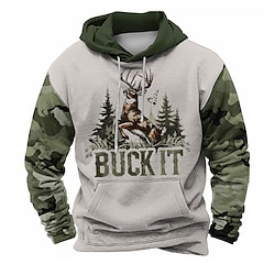 Light in the box Voor heren camouflage Hert Hoodies Sweatshirt Overkleding Sweatshirt met capuchon Strakke ronde hals Modieus 3D-afdrukken Feest Jagen Bruin Groen Trekkoord Herfst Winter Ontwerper