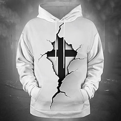 Light in the box Voor heren Kruis Hoodies Sweatshirt Overkleding Sweatshirt met capuchon Strakke ronde hals Modieus 3D-afdrukken Feest Feestdagen Streetwear Wit Trekkoord Herfst Winter Ontwerper