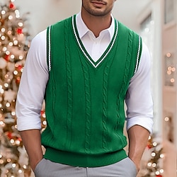 Light in the box kerst trui heren trui vest gebreide trui pullover kabel gebreid normaal gebreid effen v-hals warm houden modern eigentijds dagelijks gebruik uitgaan kleding herfst winter wit rood sml