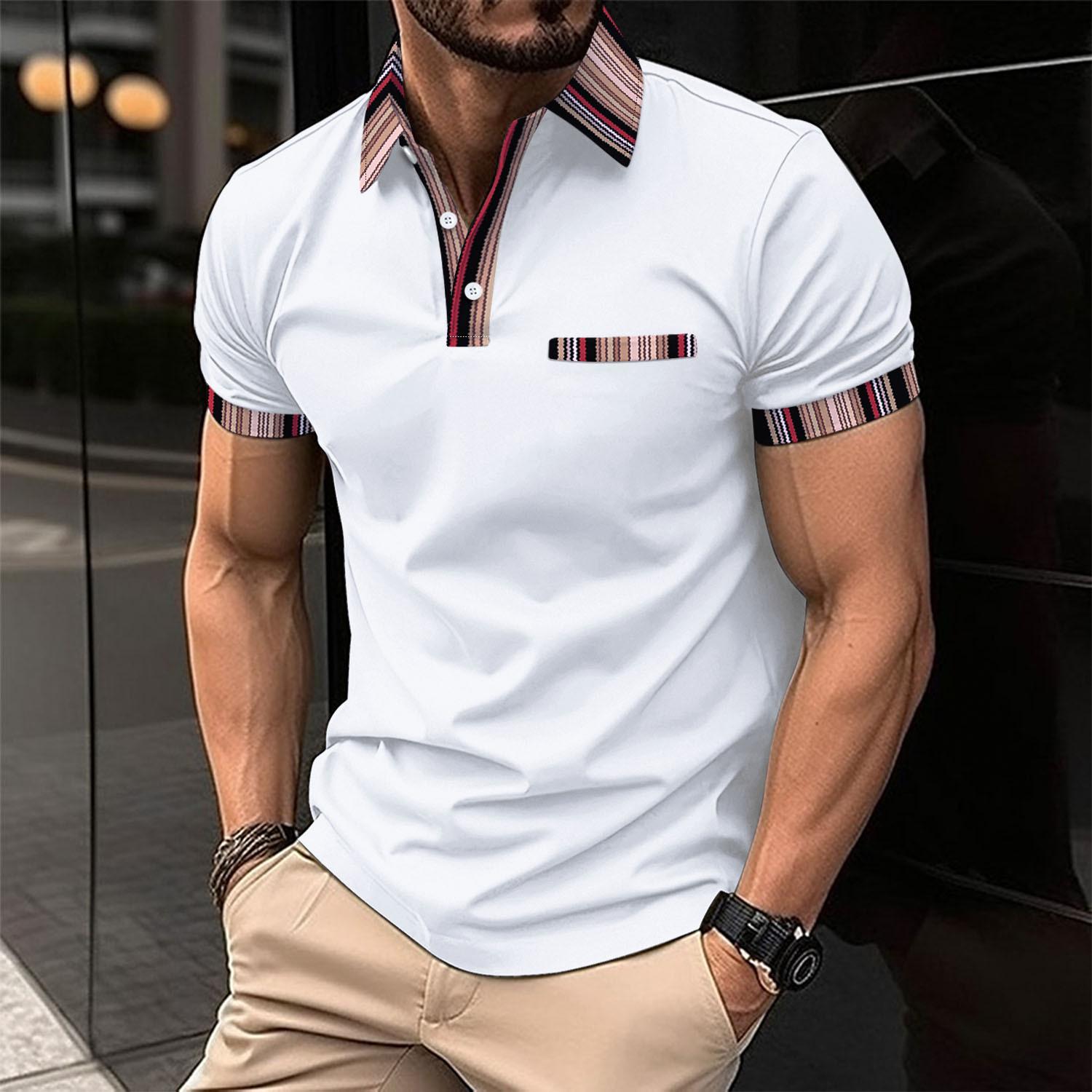 Fashion human Summer new men's casual lapel short-sleeved fake pockets POLO shirt fashion loose T-shirt tops S watermeloen rode kleur