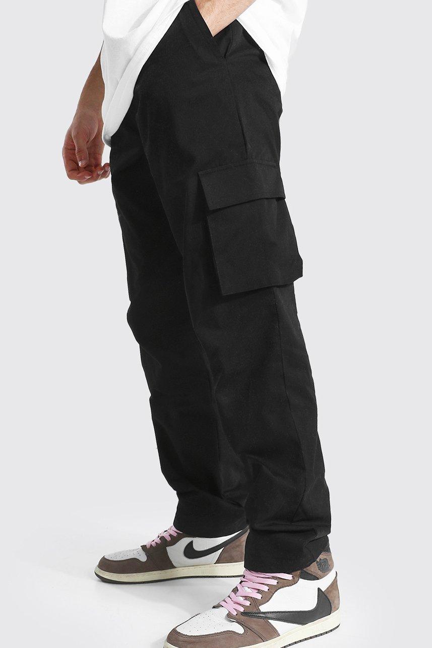 Boohoo Baggy Cargo Chino Broek Met Tailleband, Black