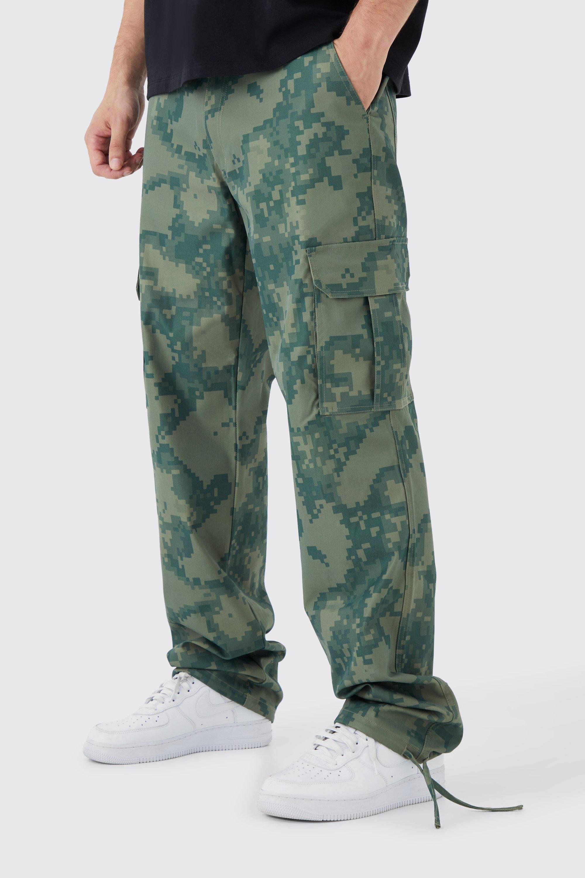 Boohoo Tall Baggy Camo Pixel Cargo Broek Met Tailleband, Khaki