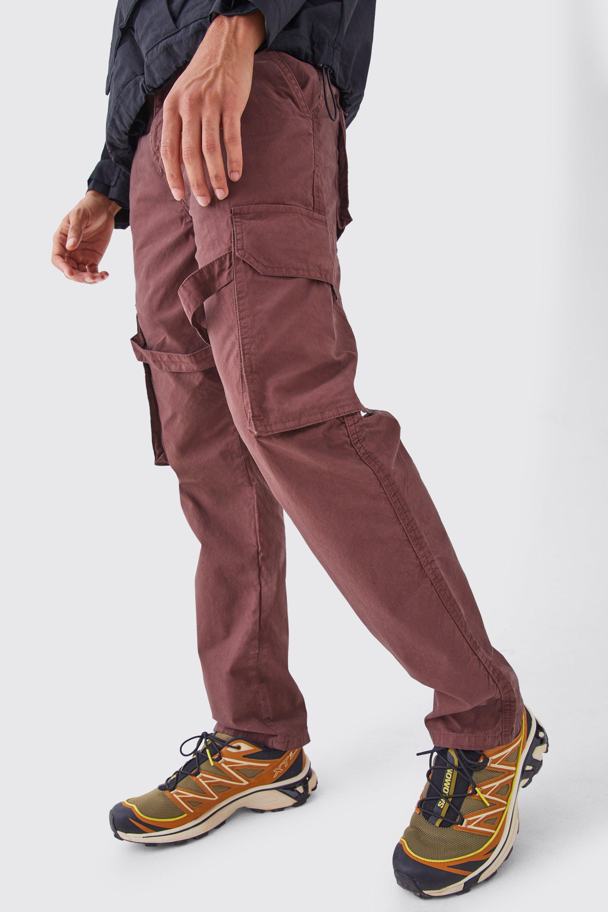 Boohoo Gebleekte Cargo Broek Met Rechte Pijpen, Tailleband En Tailleband, Chocolate