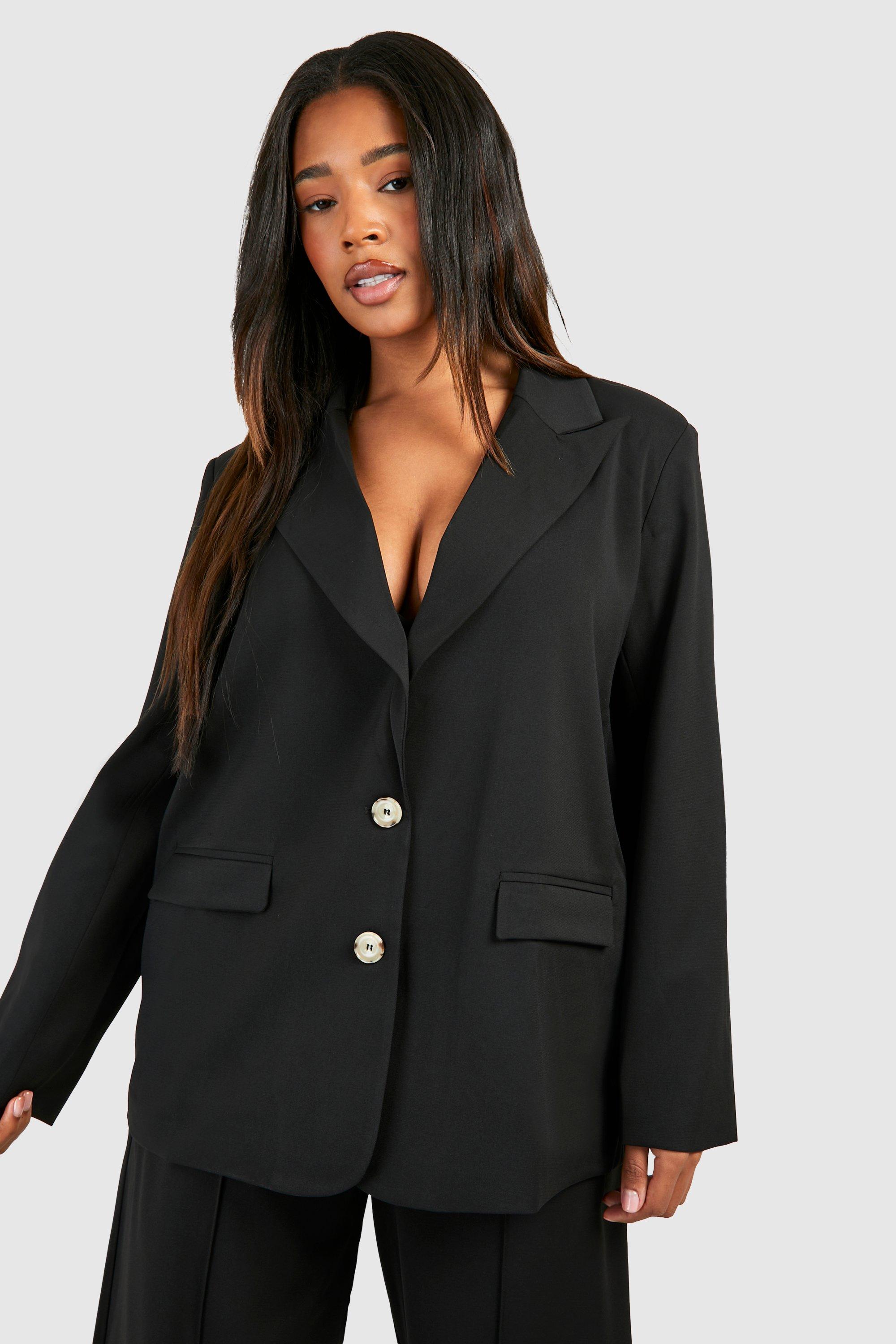 Boohoo Plus Oversized Blazer Met Achter Split, Black