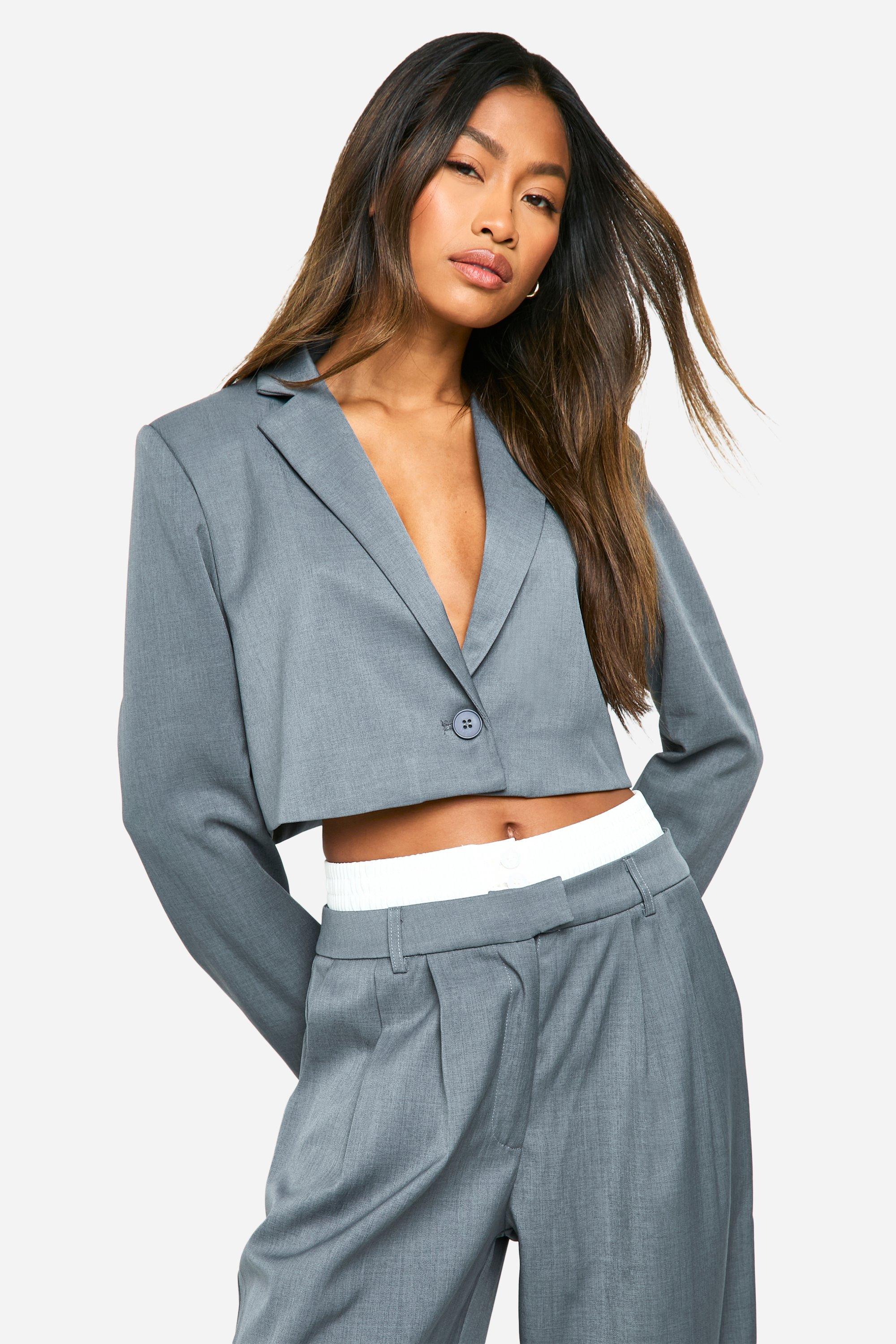 Boohoo Korte Boxy Blazer, Grey Marl