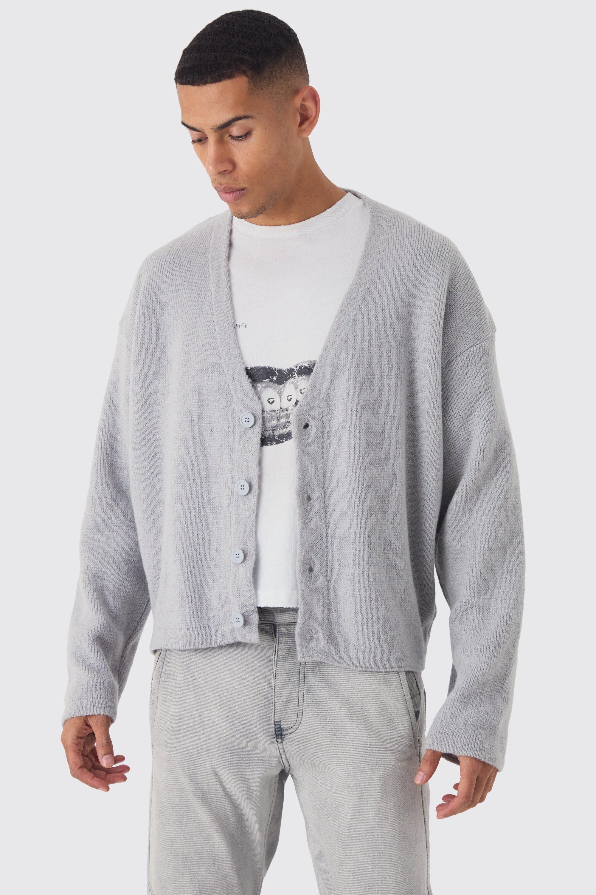 Boohoo Oversized Gebreide Boxy Cardigan, Light Grey