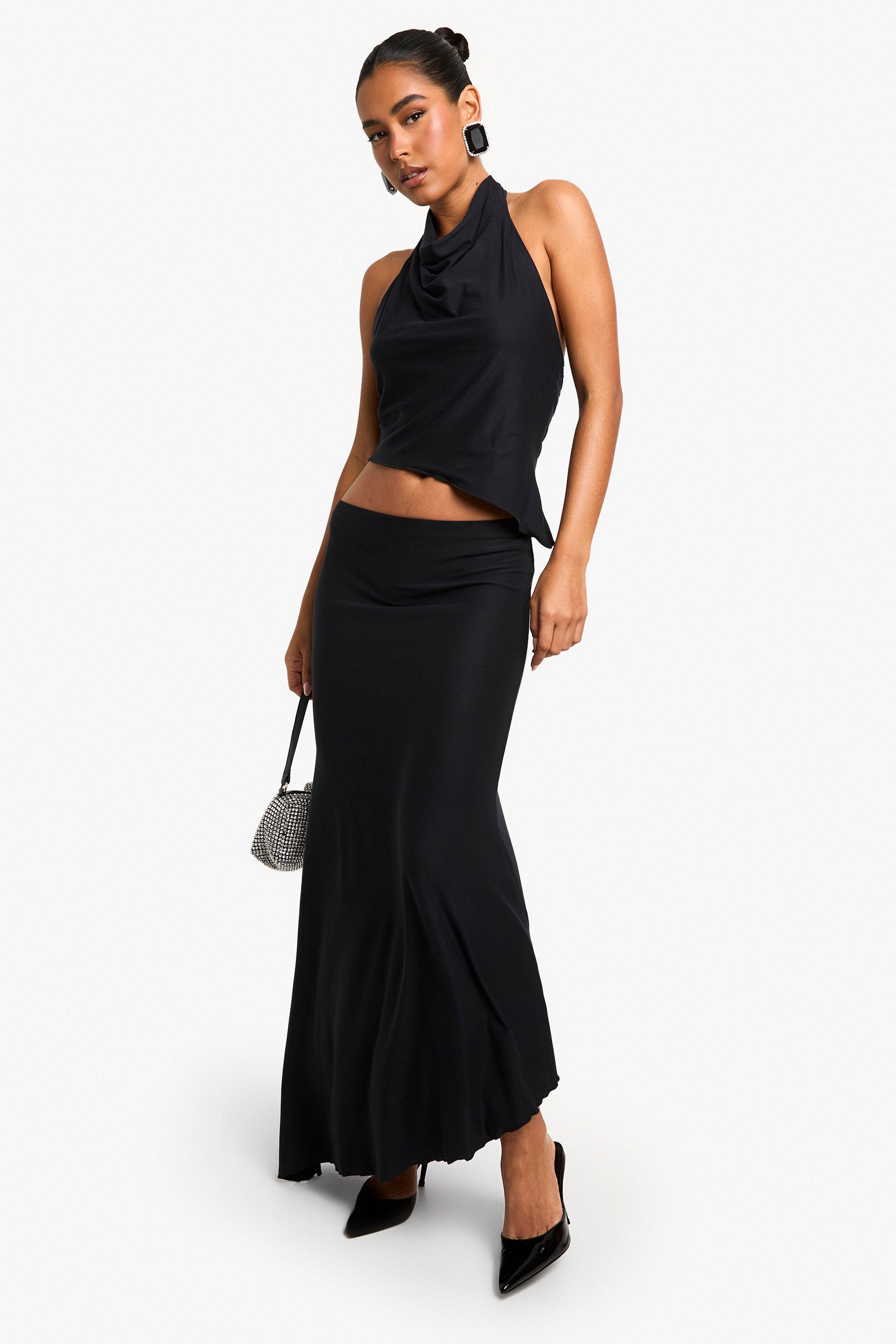 Boohoo Super Zachte Maxi Rok Met Lettuce Edge, Black