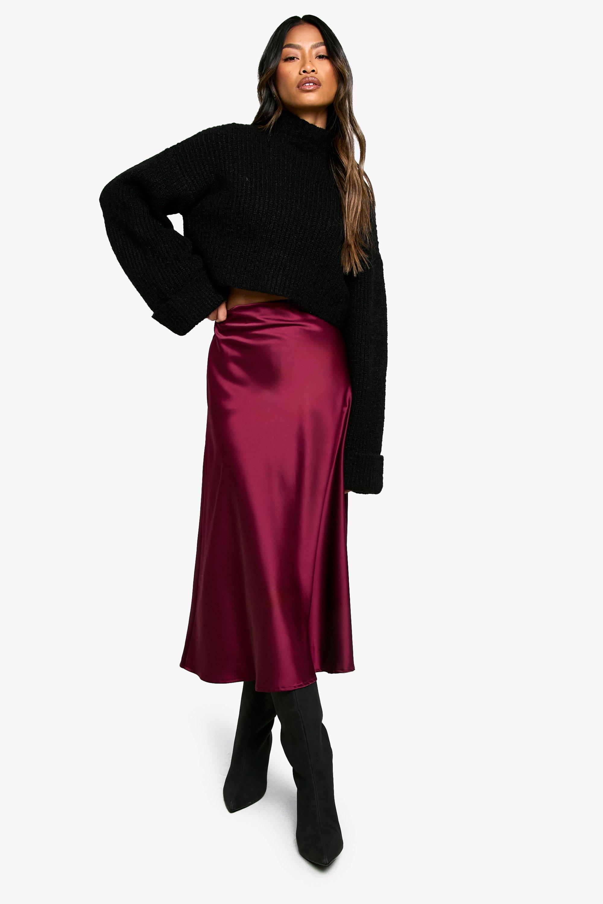 Boohoo Satijnen Bias Midi Rok, Burgundy