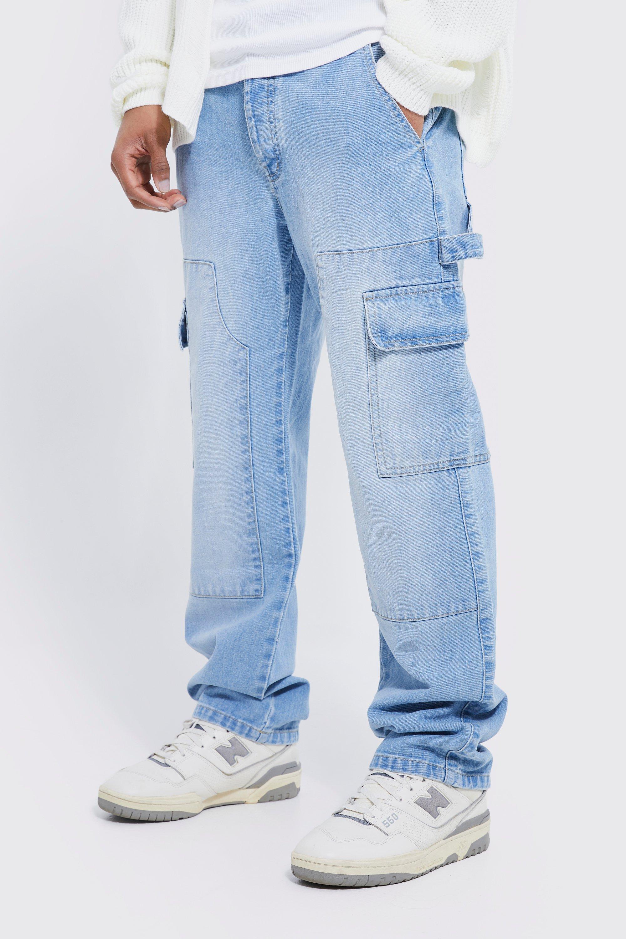 Boohoo Baggy Utility Cargo Jeans, Light Blue