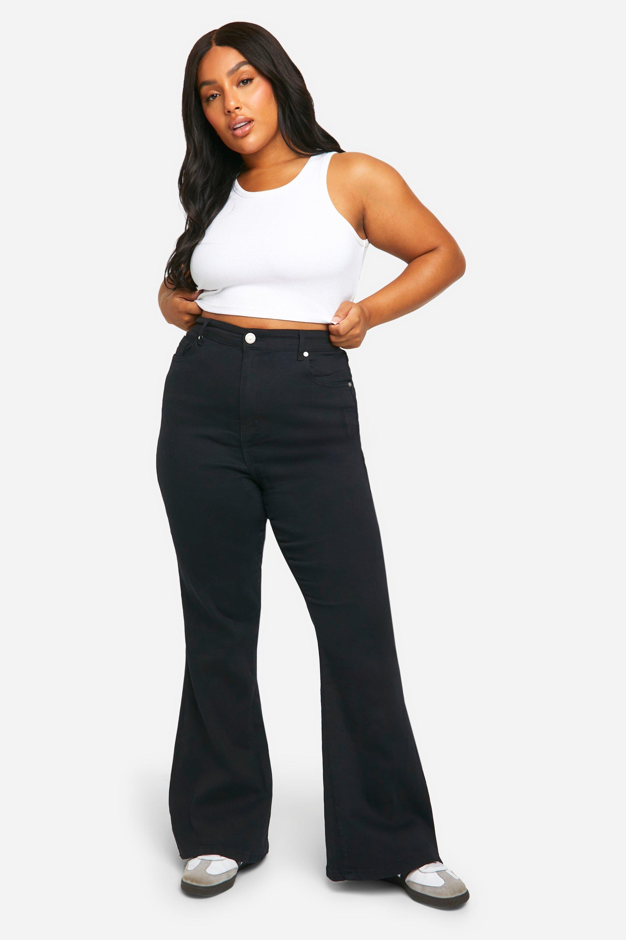 Boohoo Plus Flared Jeans, Black