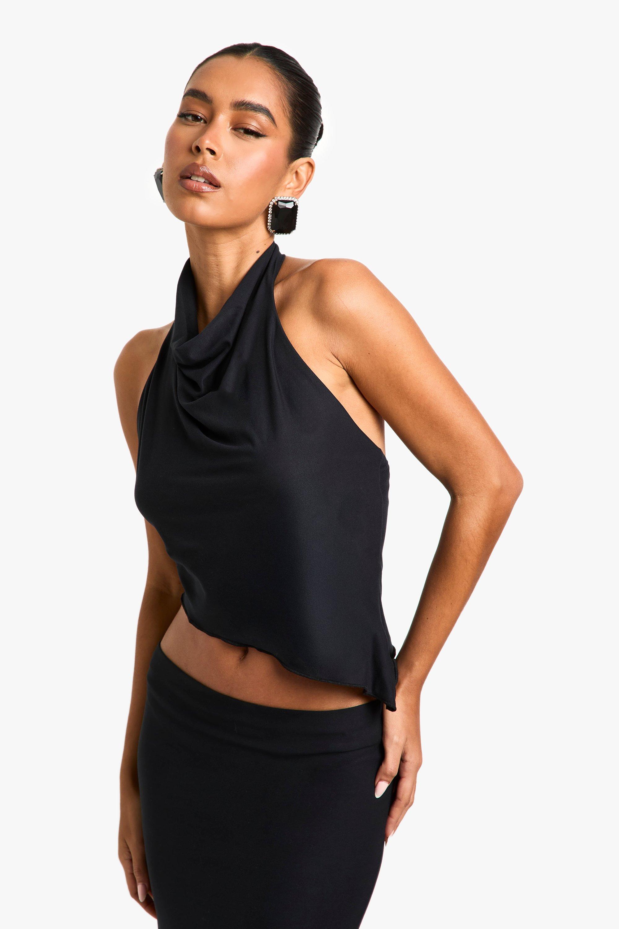 Boohoo Super Zachte Top Met Hoge Hals En Losse Col, Black