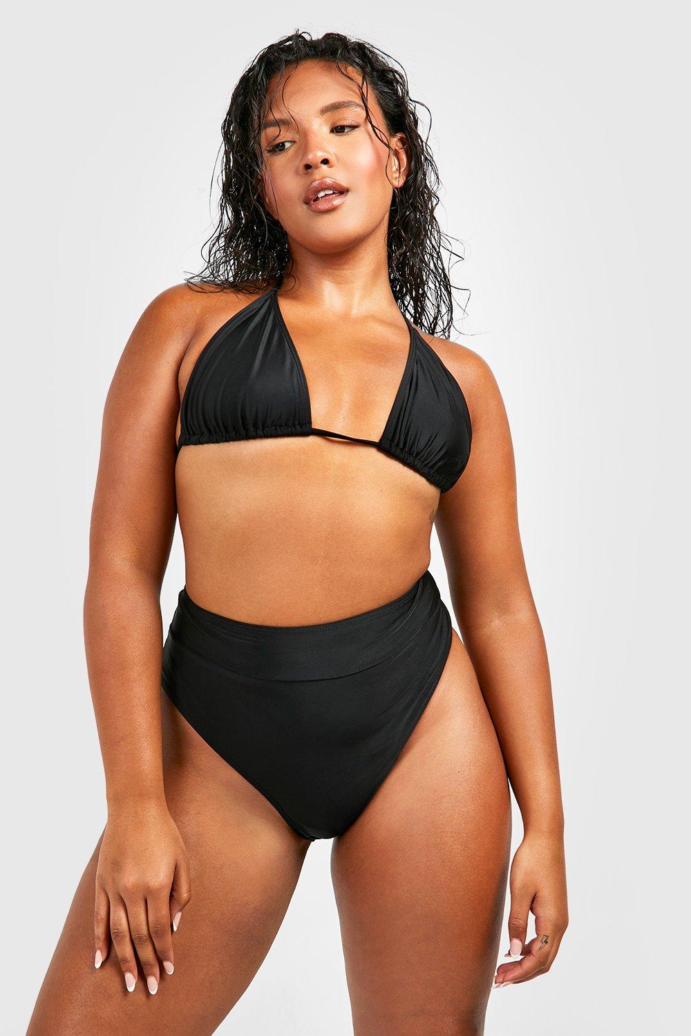 Boohoo Plus Essentials Bikini Broekje Met Hoge Taille, Black