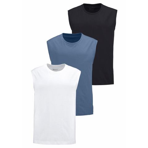 Man's World Muscle-shirt mouwloos, basic stijl, effen, ronde hals (3-delig, Set van 3)