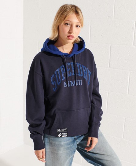 Superdry Vrouwen Oversized Varsity Arch Hoodie Blauw