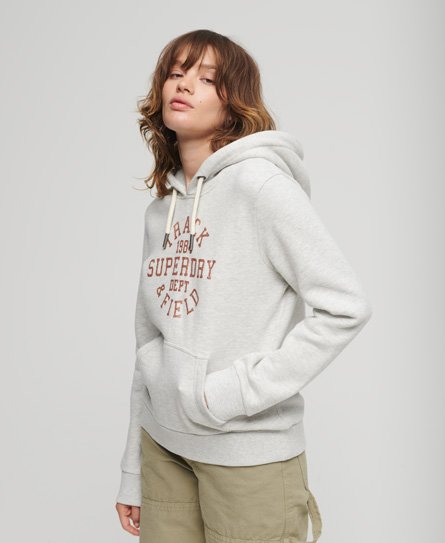 Superdry Vrouwen College Hoodie met Tekst en Grafische Print Lichtgrijs