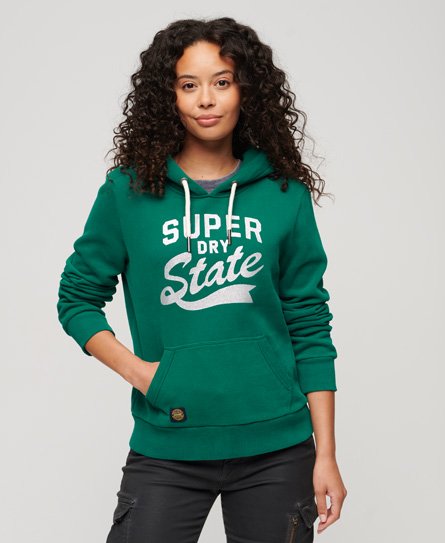 Superdry Vrouwen College Hoodie met Tekst en Grafische Print Groen