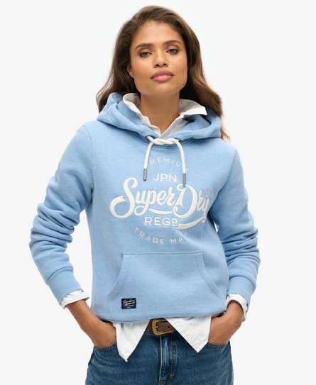 Superdry Vrouwen Premium Script Entry Hoodie Lichtblauw