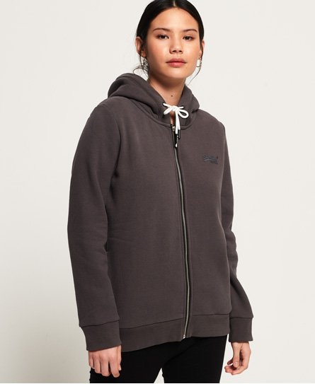 Superdry Female Orange Label Elite Hoodie met Rits Donkergrijs