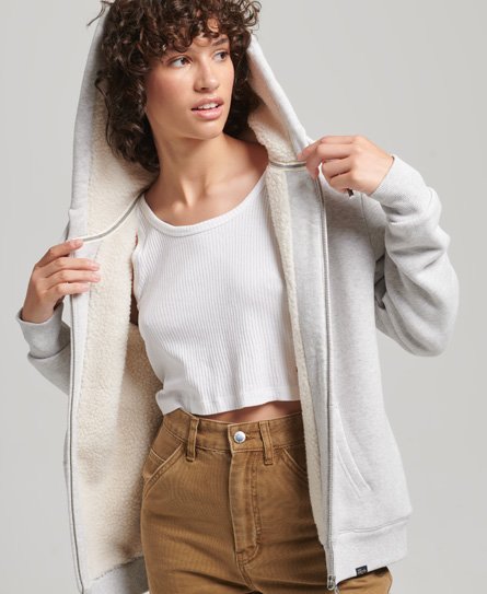 Superdry Female Essential Hoodie met Rits en Borgvoering Lichtgrijs