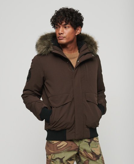 Superdry Mannen Everest Pufferbomberjack met Capuchon Bruin