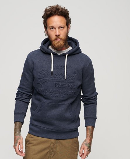 Superdry Mannen Embossed Vintage Logo Hoodie Blauw