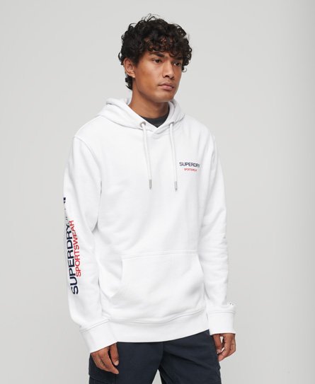 Superdry Mannen Sportswear Logo Hoodie met Losse Pasvorm Wit