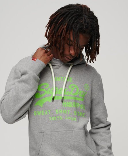 Superdry Mannen Neon Vintage Logo Hoodie Grijs