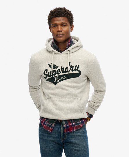 Superdry Mannen Flyers Script Hoodie Lichtgrijs