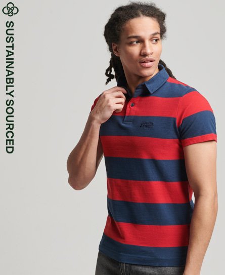 Superdry Male Gestreepte Academy Polo van Biologisch Katoen Rood