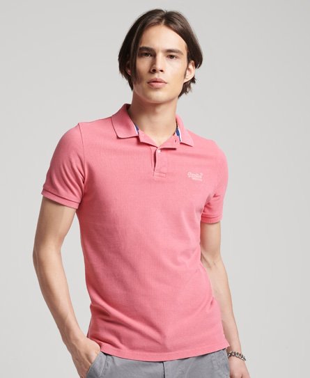 Superdry Male Vintage Gewassen Piqué Poloshirt van Biologisch Katoen Roze