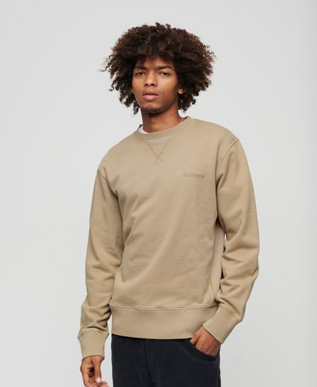 Superdry Mannen Overdyed Logo Sweatshirt met Losse Pasvorm en Ronde Hals Beige