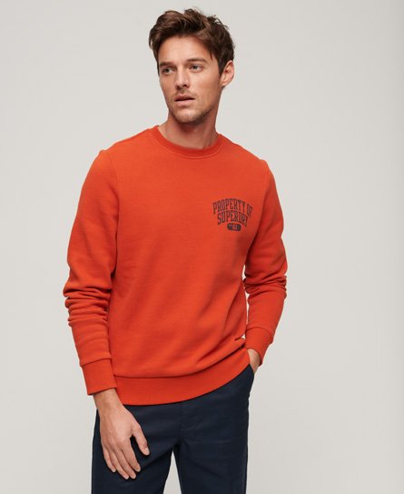 Superdry Mannen Athletic Flock Sweatshirt met Geschreven Opdruk Oranje